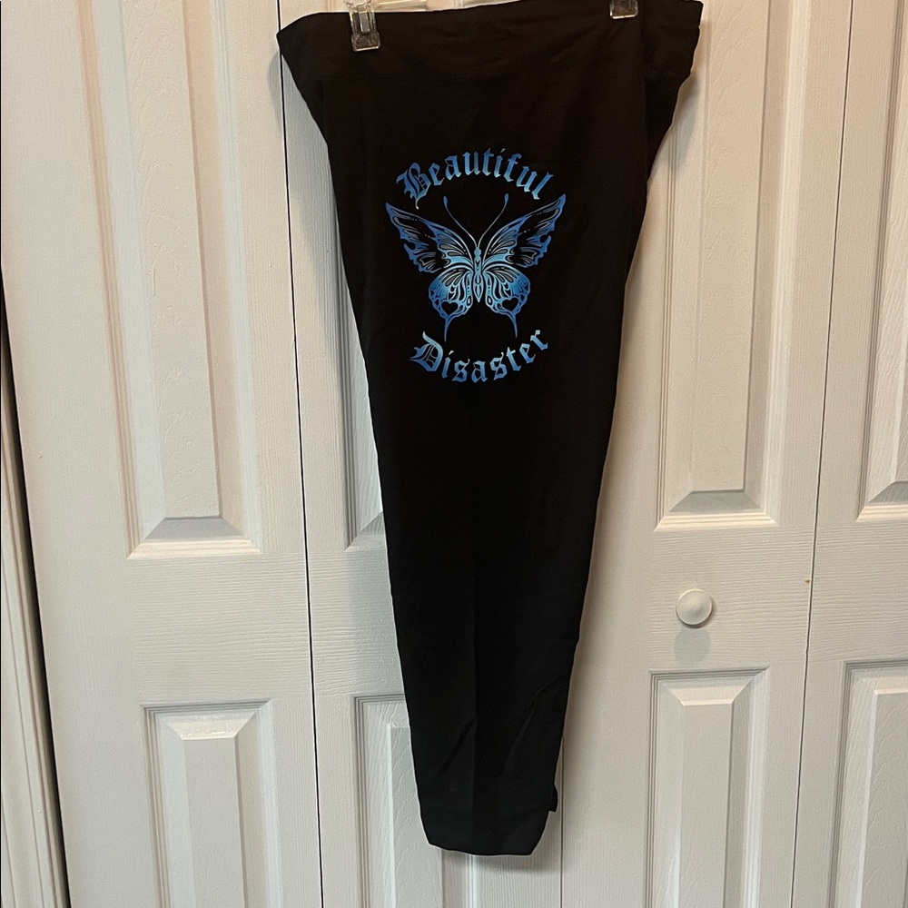 Black Leggings with Blue Butterfly Print - Beautiful Disaster